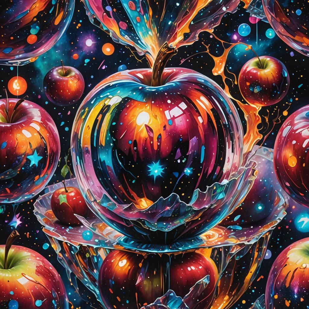 Galaxies Swirling Inside Crystal Apple: Cosmic Surrealism