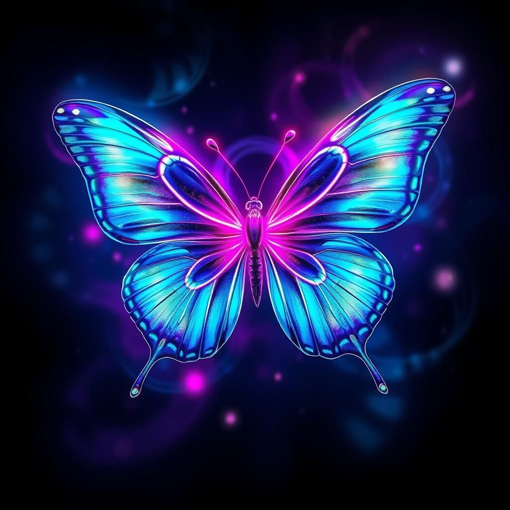 Iridescent Neon Butterfly in Digital Art Style