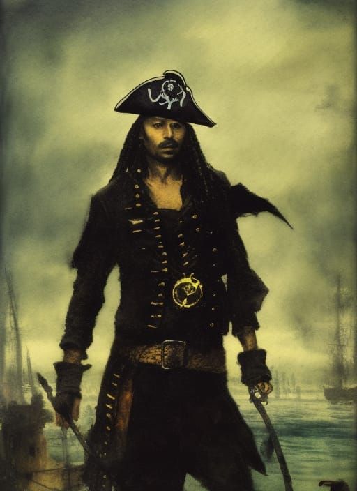 Wolf Pirate Captain in Iridescent Watercolor