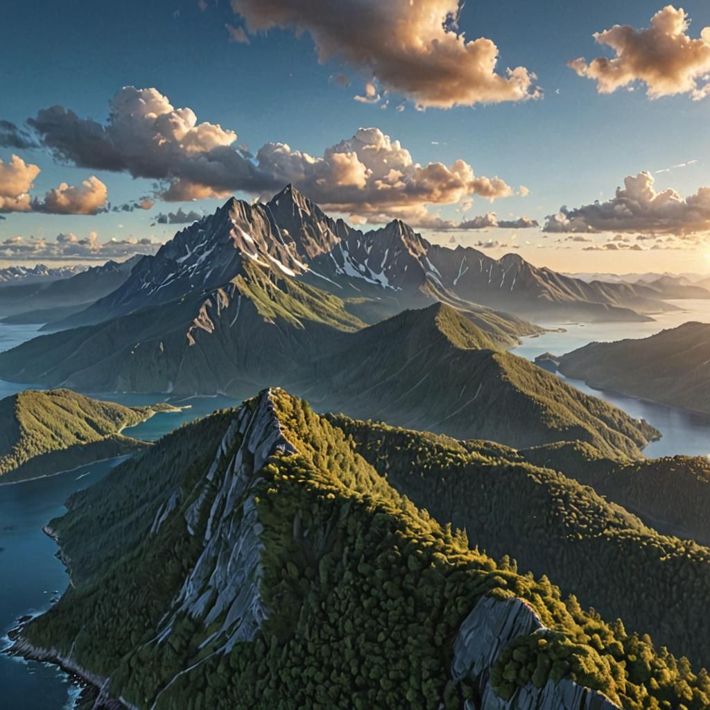 Majestic Mountain Range Aerial View: Photorealistic Landscap...