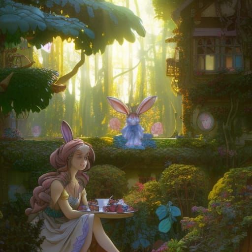 Whimsical Rabbit Breakfast in Fairy Wonderland