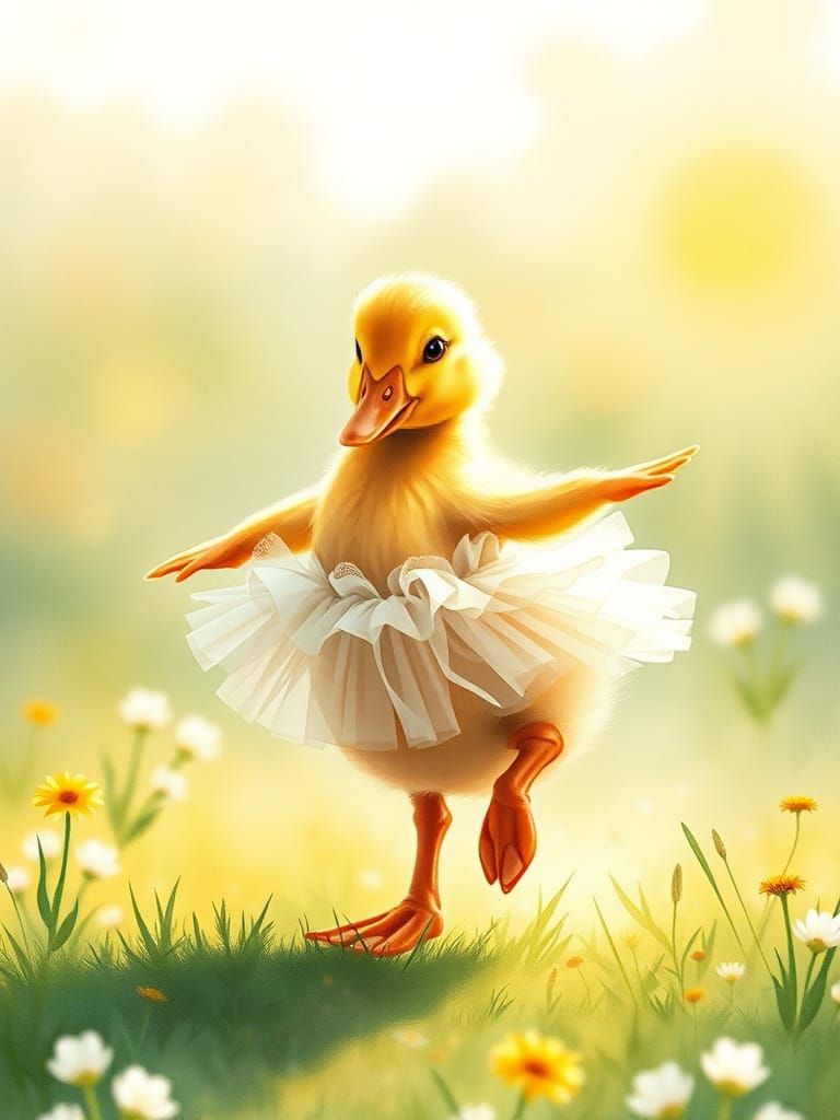 Dancing Duckling in Watercolor Style