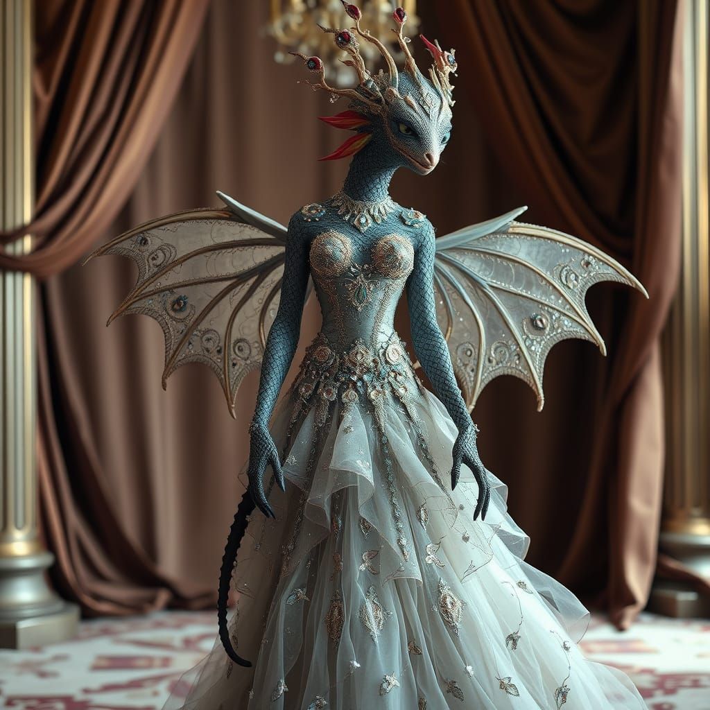 Regal Fantasy Creature in Opulent Velvet Chamber