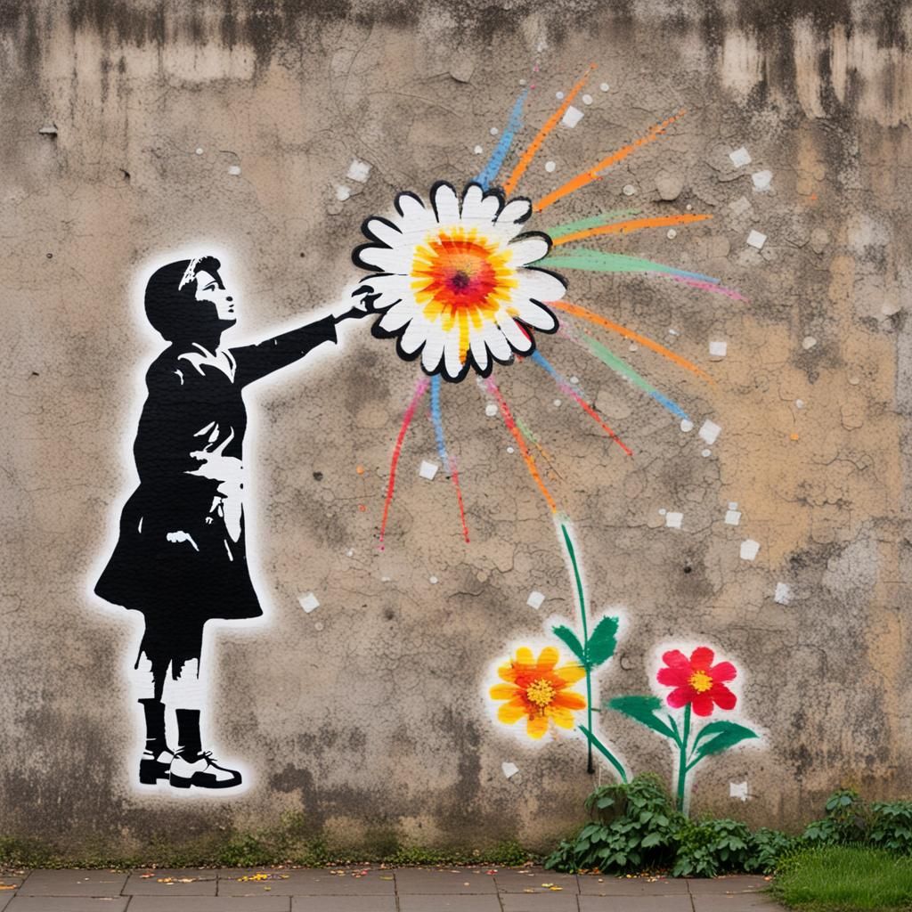 Banksy-inspired Flower Power Graffiti in London