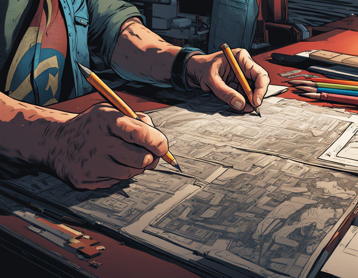 Hyper-Realistic Comic Book Artist at Work