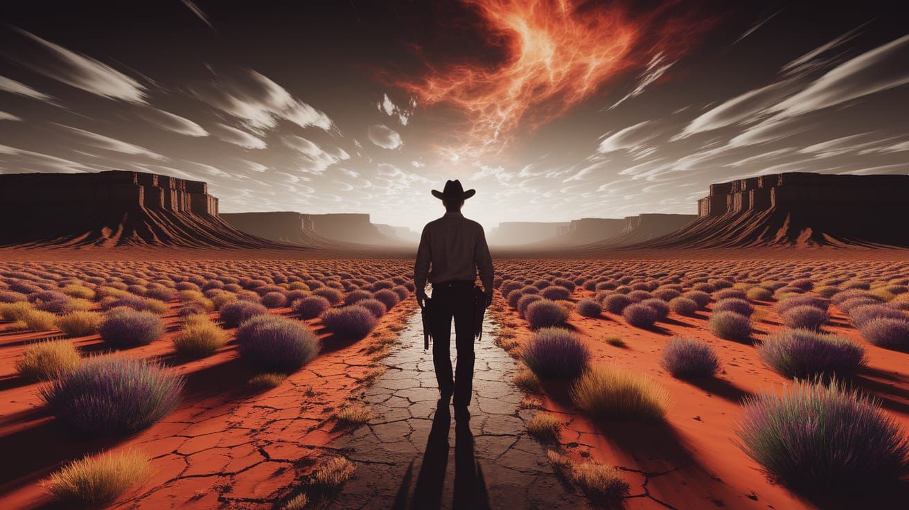 Cowboy Silhouette Under Nebula Sky: HDR Photography