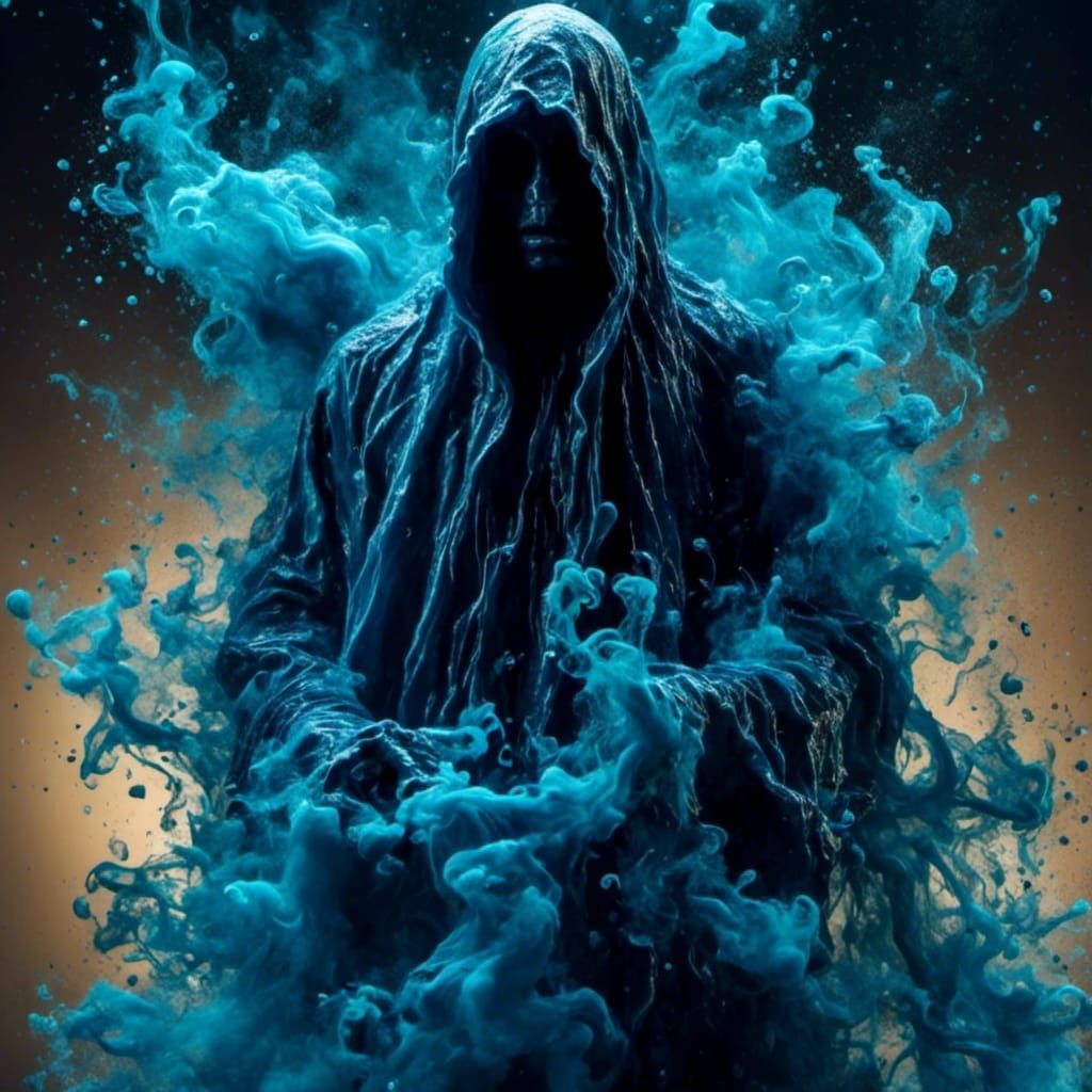 Ethereal Blue Liquid Ghost in Detailed Photography
