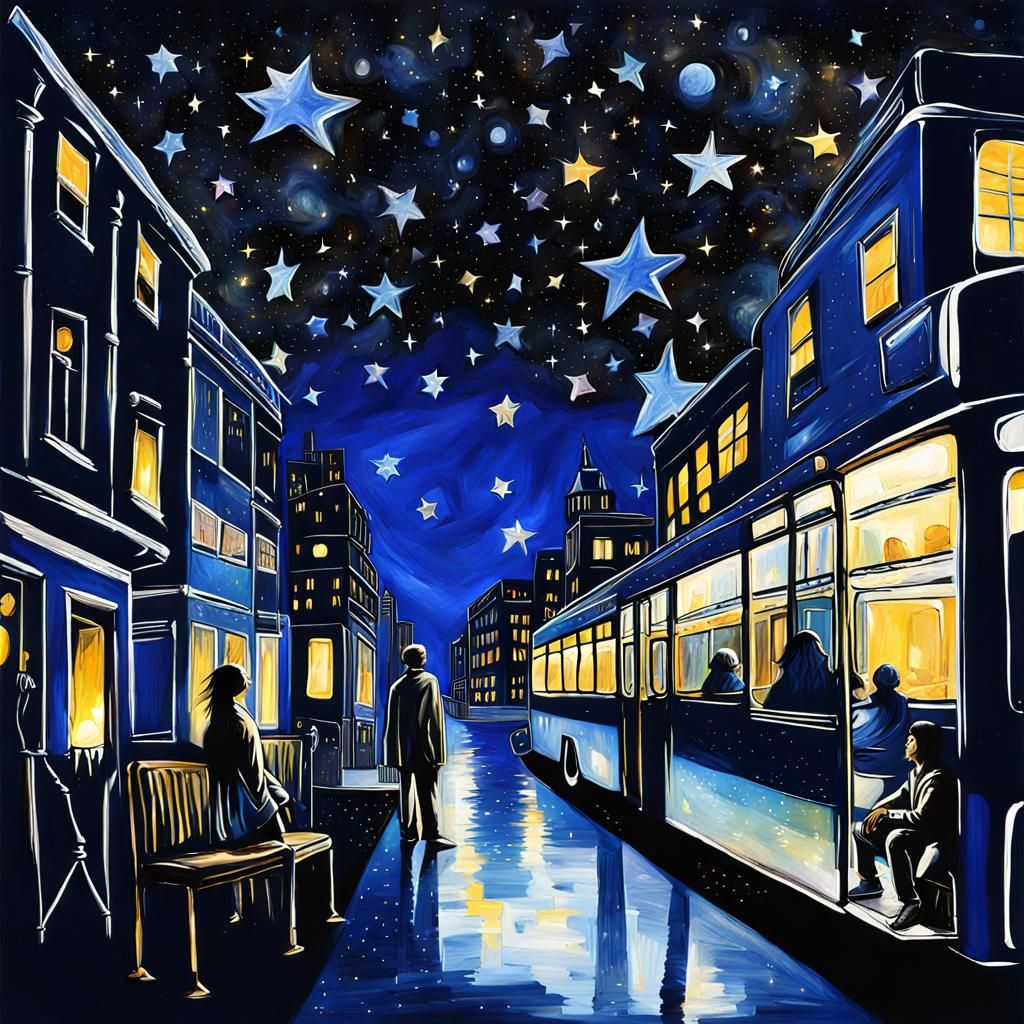 Surreal Night City Dreamscape in Blue