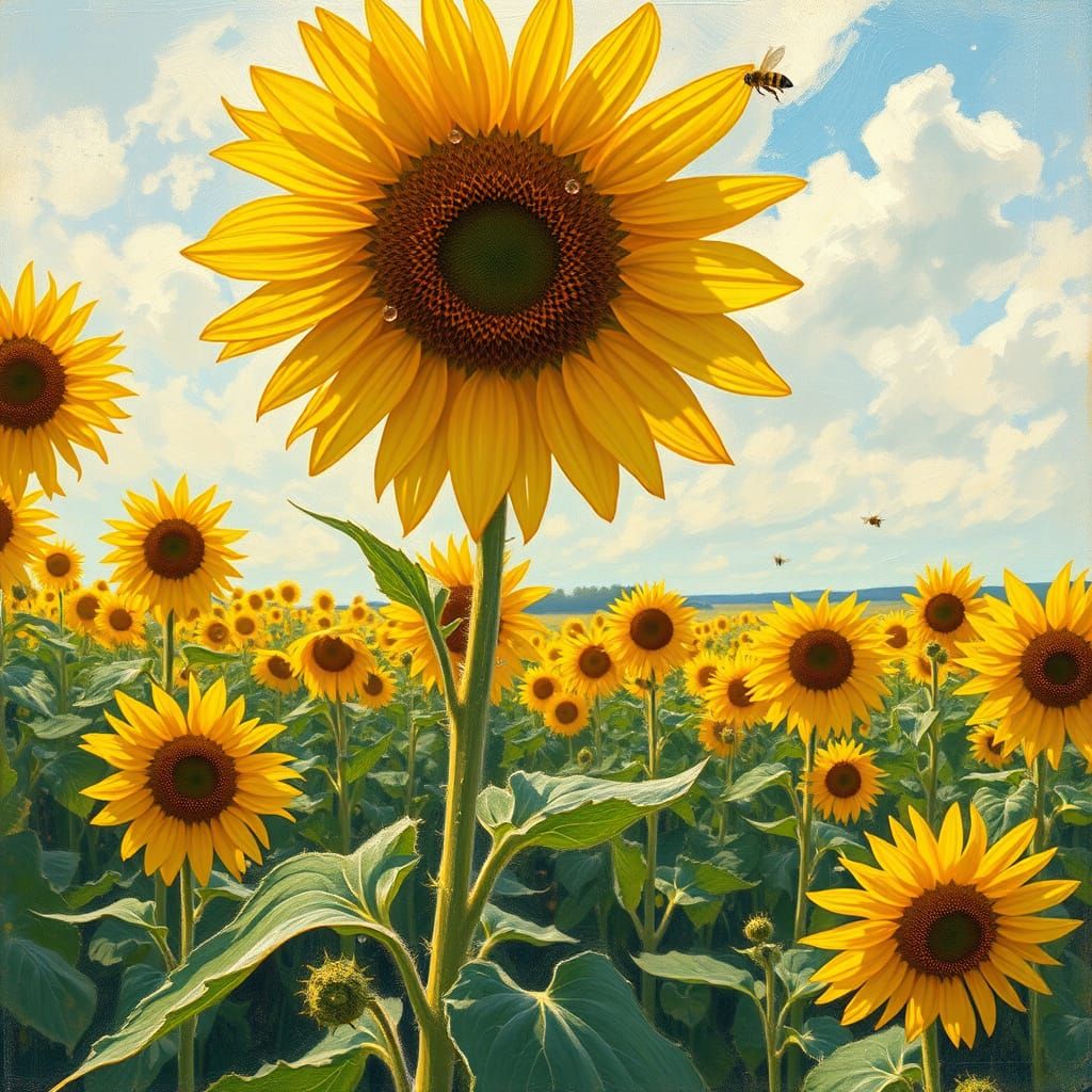 Golden Sunflowers in Impressionistic Style