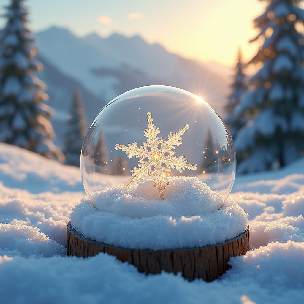 Snowflake Reflects Winter Resort: Magical Realism