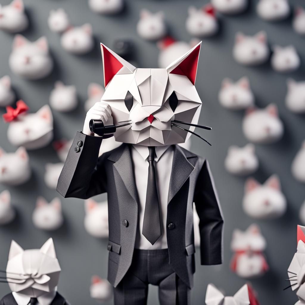 Business Cat on the Phone in Origami Style