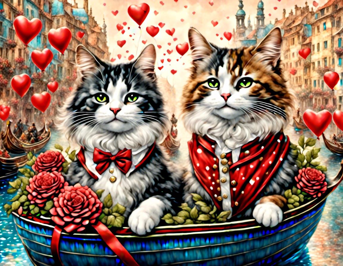 Valentine Kitties In Venice