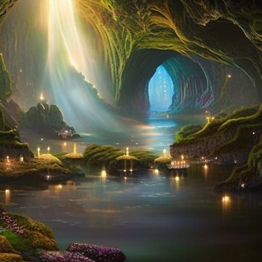 Enchanting Fairy Boat in a Coastal Cavern