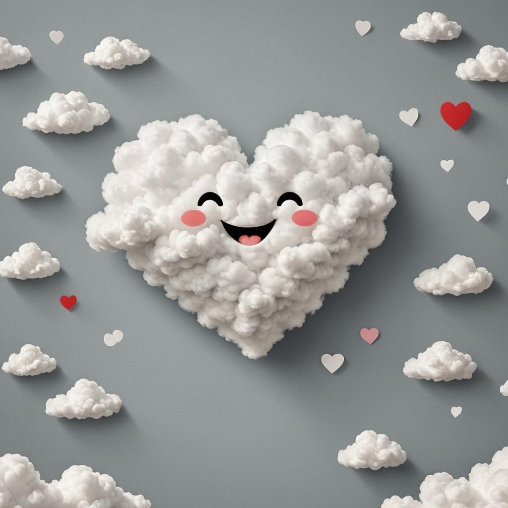 Happy Cloud Holding a Heart of Love