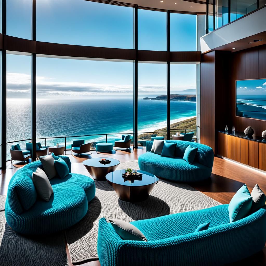 Ocean View Hotel Lobby with Knitted Blankets