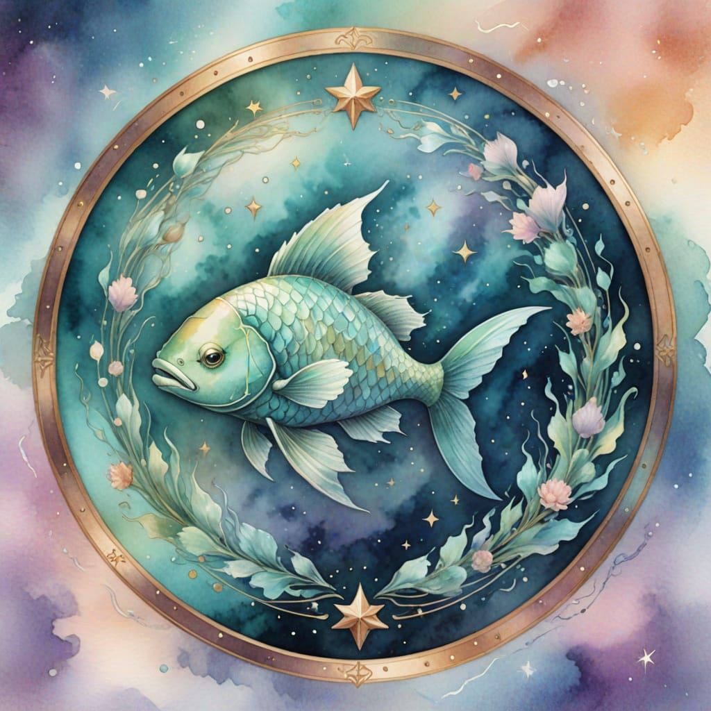 Dreamy Pisces Zodiac in Ethereal Watercolor Style