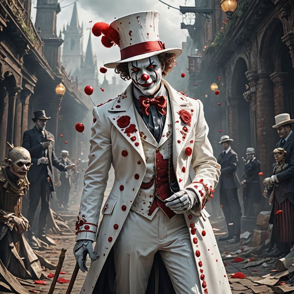 Dream Angel Clown in Victorian Suit: Detailed Matte Painting