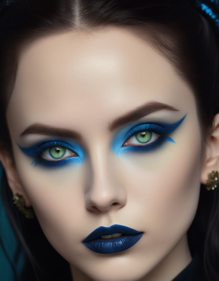 Rebellious Gothic woman with dark brown hair with blue hair ...