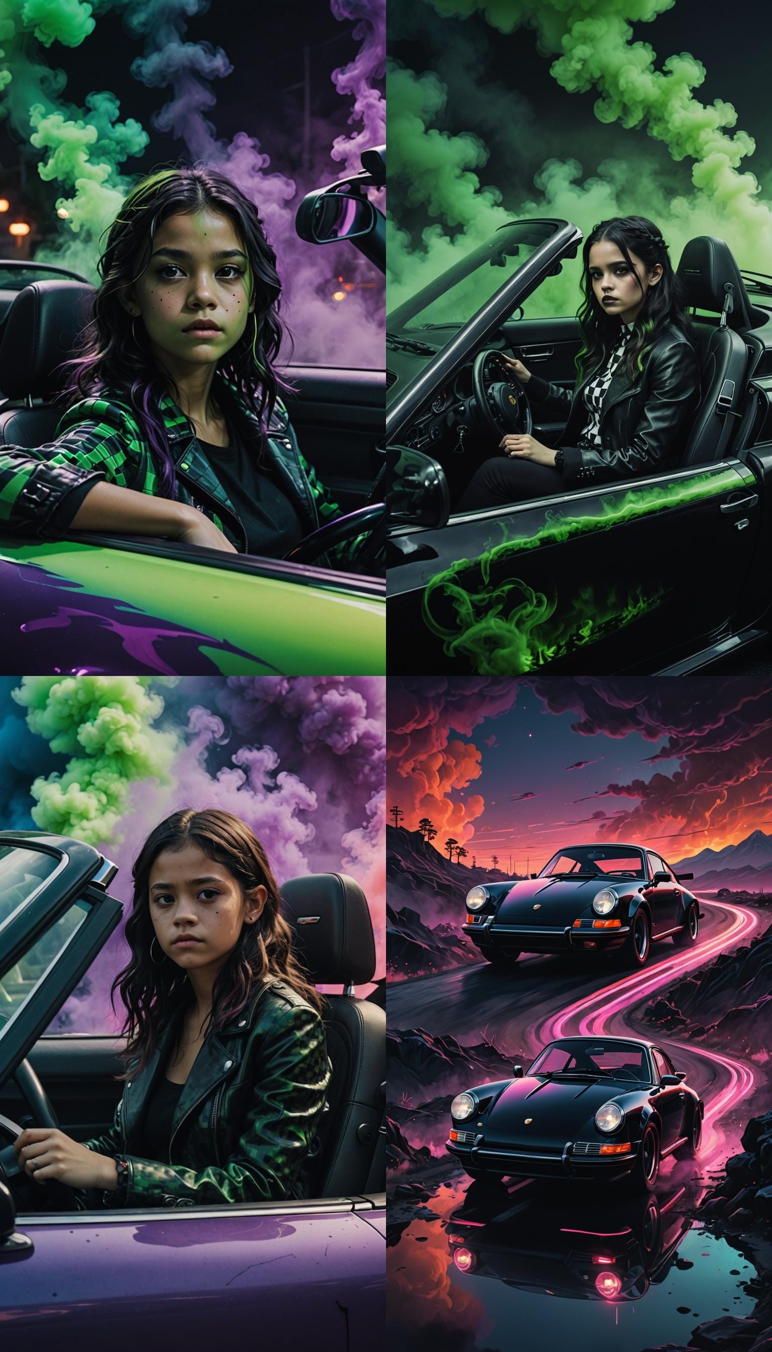 Porsche 911 in Beetlejuice Landscape with Gothic Driver