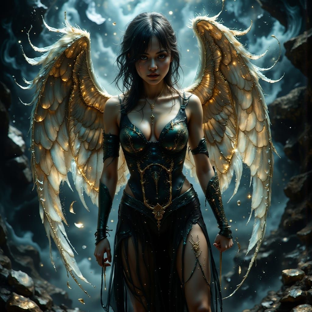 Dark Angel in Neon Noir Style