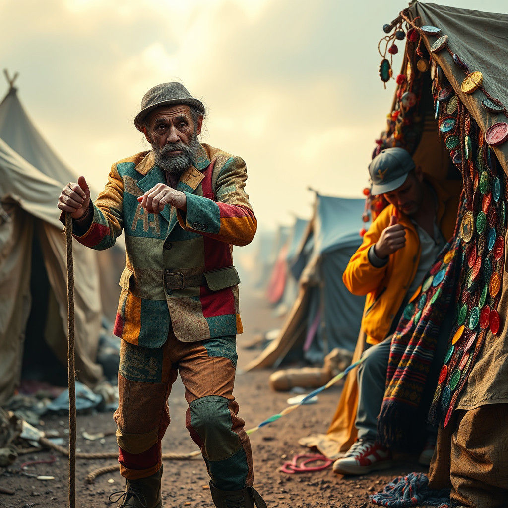 Homeless Mime in Tent City: Fantasy Concept Art
