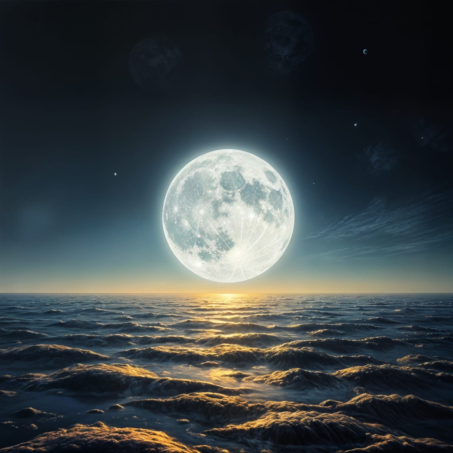 Luminous Silver Moon Rises Over Golden Tides