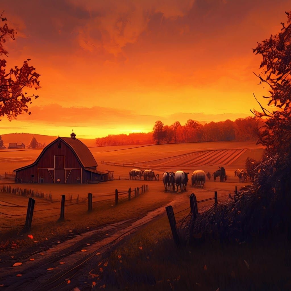 Autumn Farm Landscape in Early 20th-Century Style