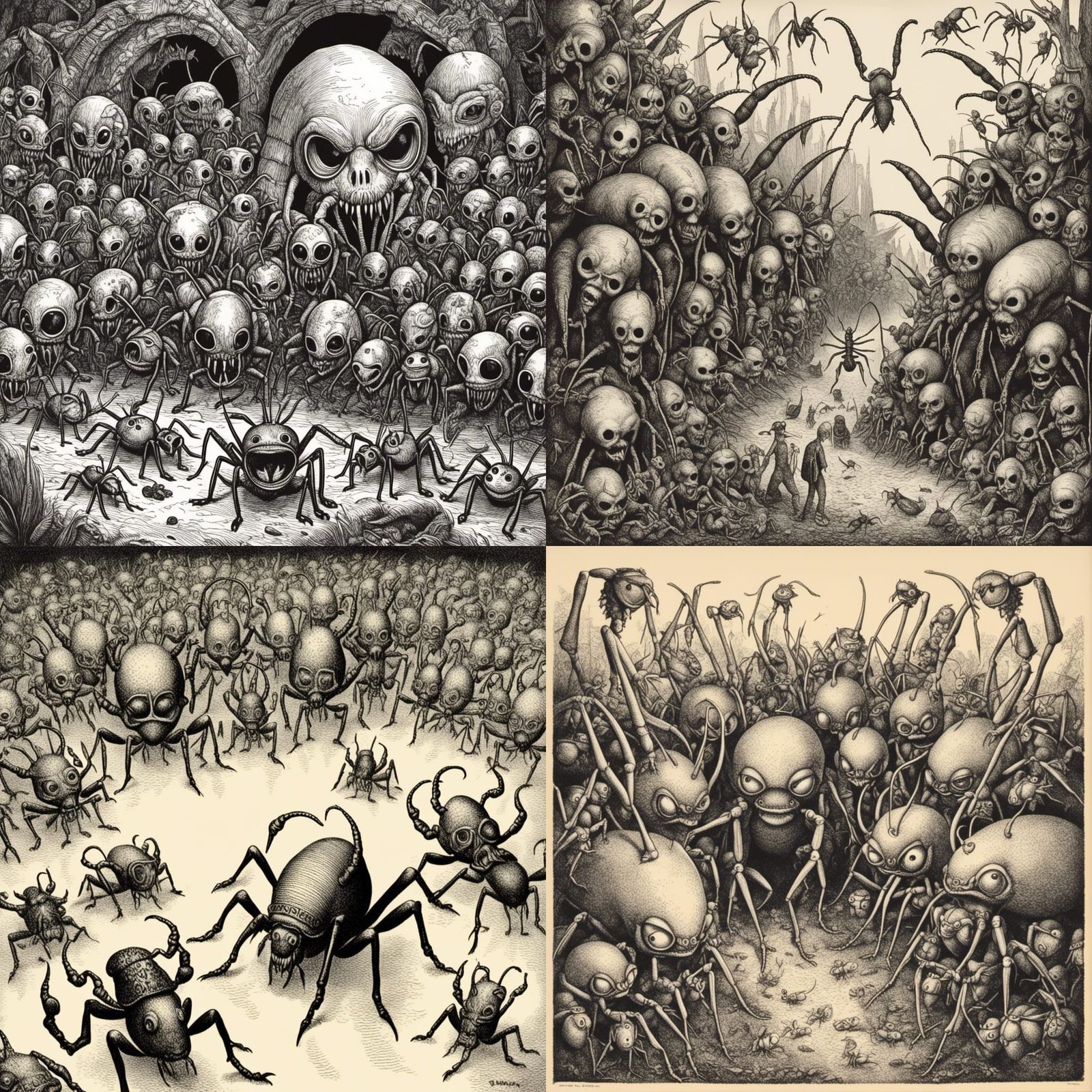 Monochrome Giant Ants in Movie Poster Style