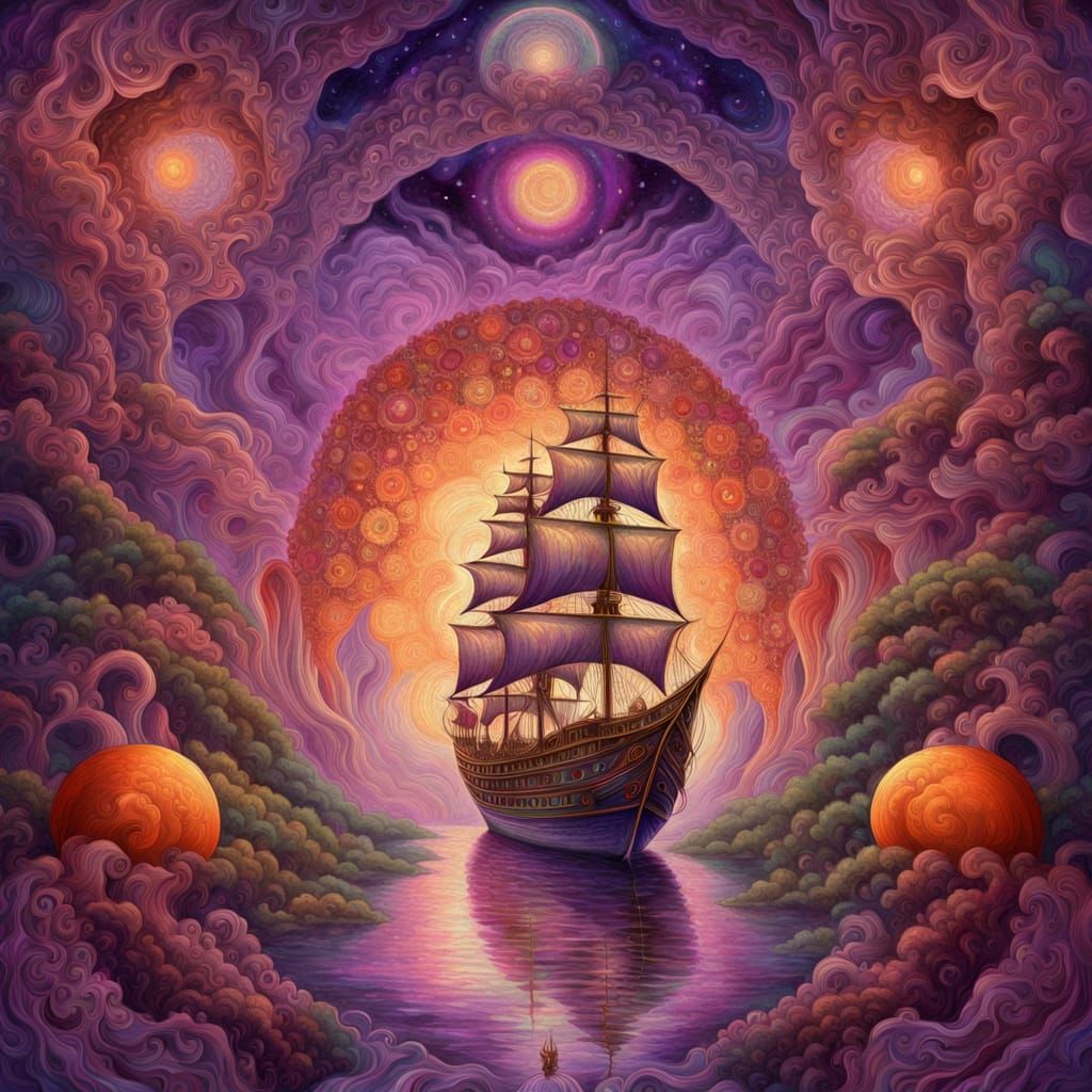 Galactic Ship Art in Ethereal Watercolor Style