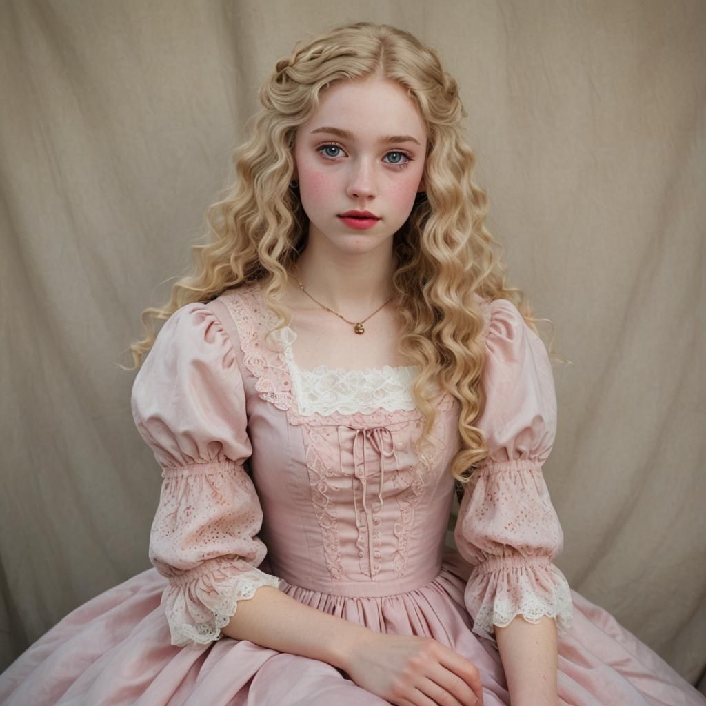 Beautiful Blonde Girl in Garden, Detailed Digital Art