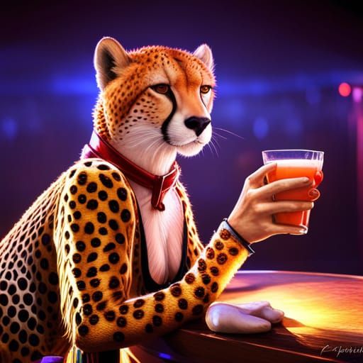 Adorable Cheetah in Catsuit at Disco Bar