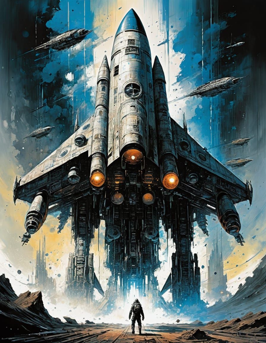 Rocket Ship Abstract Art with Complementary Colors