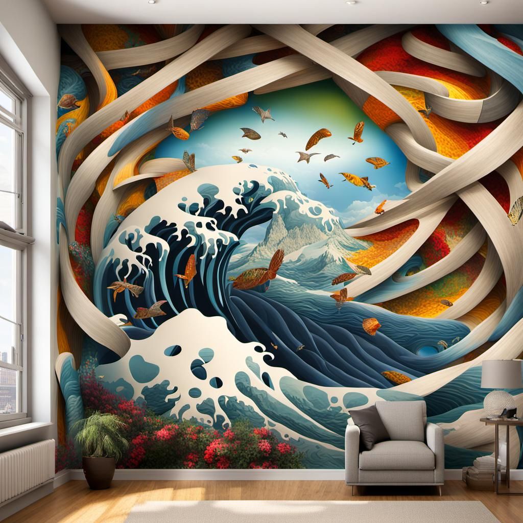 Creative Wall Murals Composite: Famous Art Display