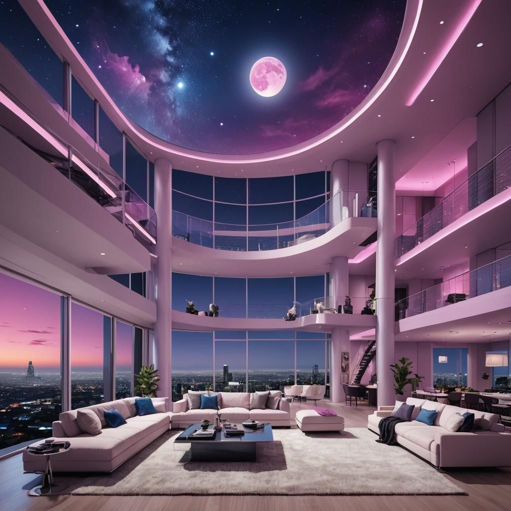 Futuristic Los Angeles Penthouse Under Moonlight