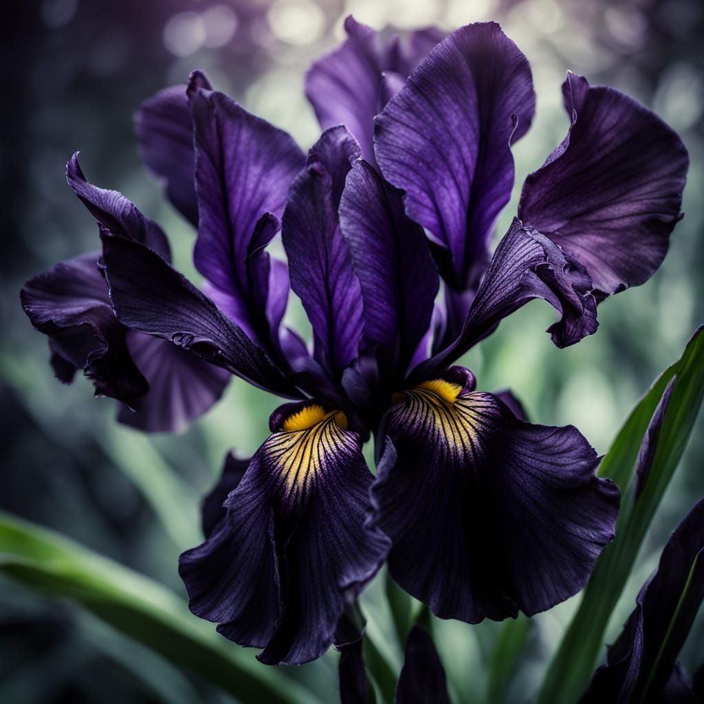 Mystical Black Iris in Dark Fantasy Forest
