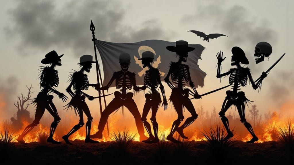 Skeletal Pirates in Halloween Double Exposure Style