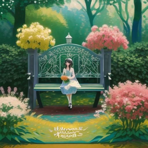 Impressionistic Paper-Cut Park Scene with Flowers