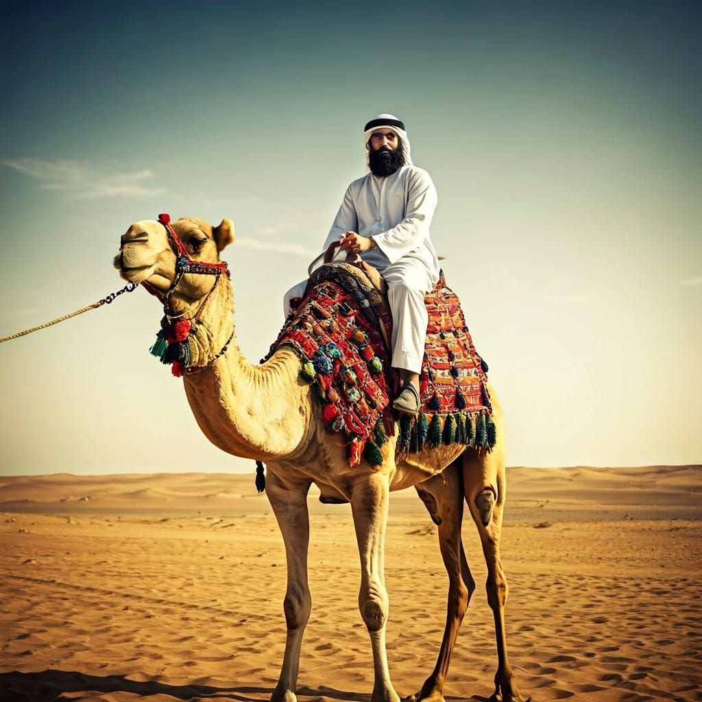 Majestic Desert Rider in Traditional Arab Attire