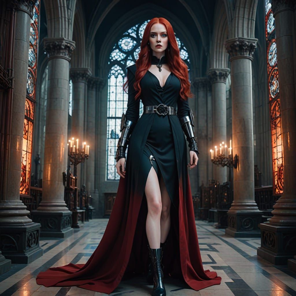 Ethereal Warhammer 40k Tech Priestess in Crimson Robe