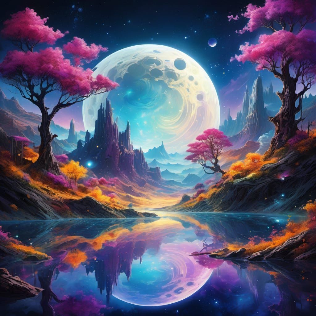 Dreamlike Cosmic Landscape in Vibrant Oil Painting Style