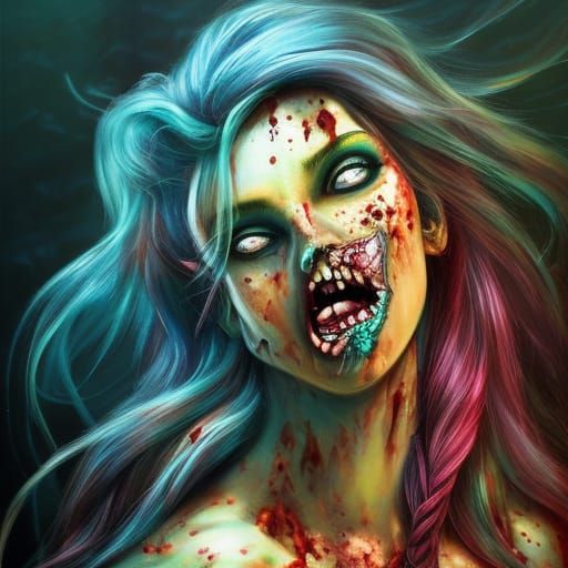 Intricately Detailed Zombie Mermaid Splash Art
