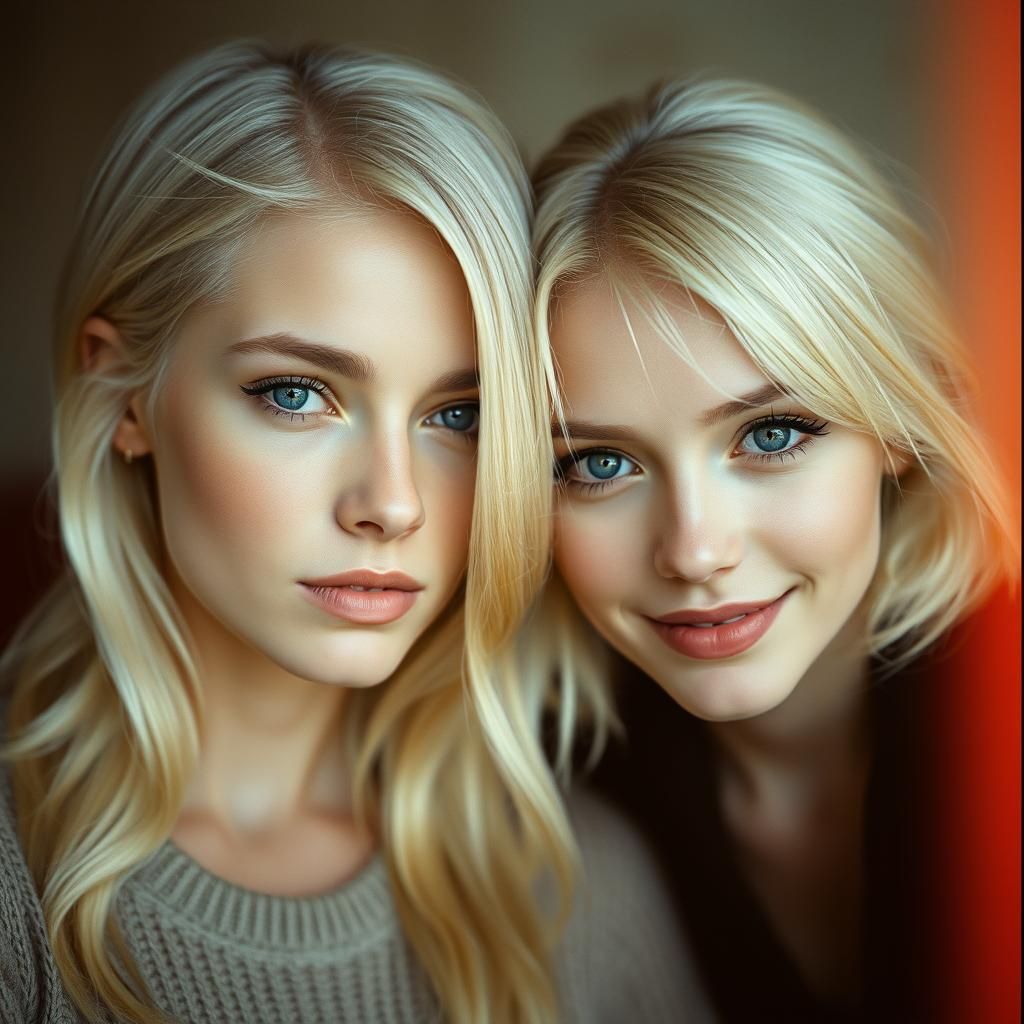 Cinematic Portrait of Two Blonde Women in Soft Light