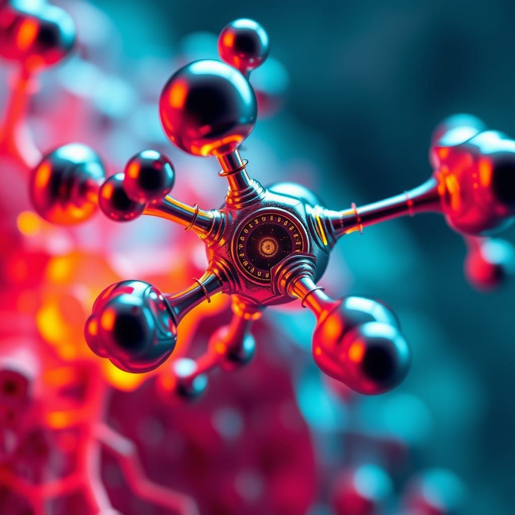 Molecular Sculpture in Neon-Lit Futurism