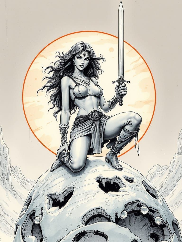 Ethereal Warrior Goddess in Cyberpunk Style