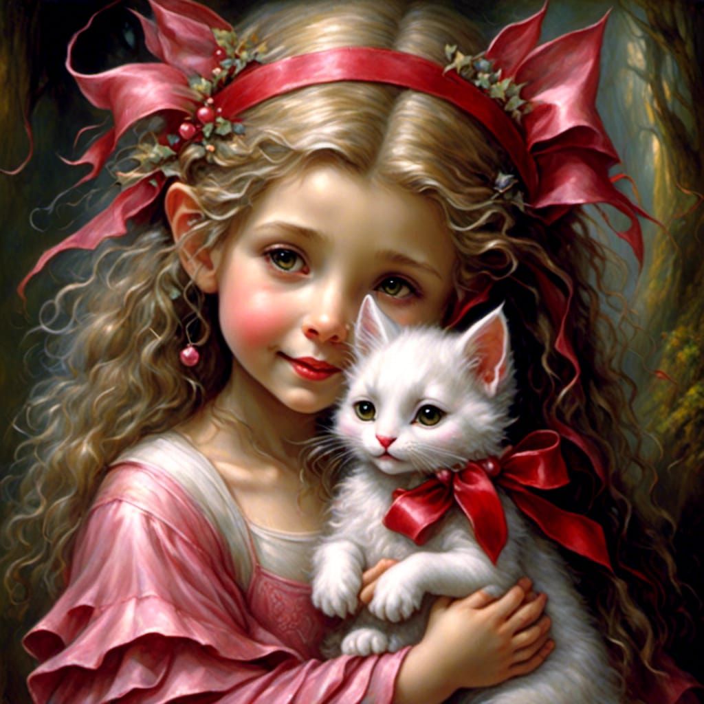 Cute Toddler Hugging Kitty in Airbrush Art