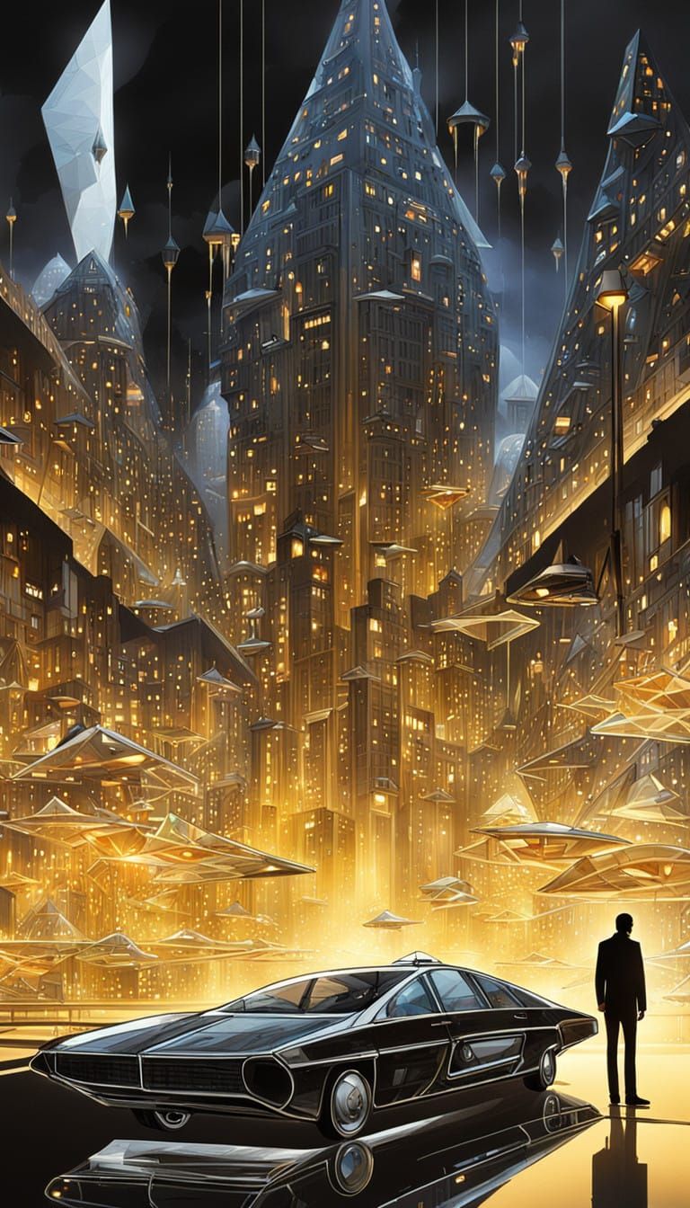 Retro-Futuristic Cities with Flying Cars and Chrome Skyscrap...