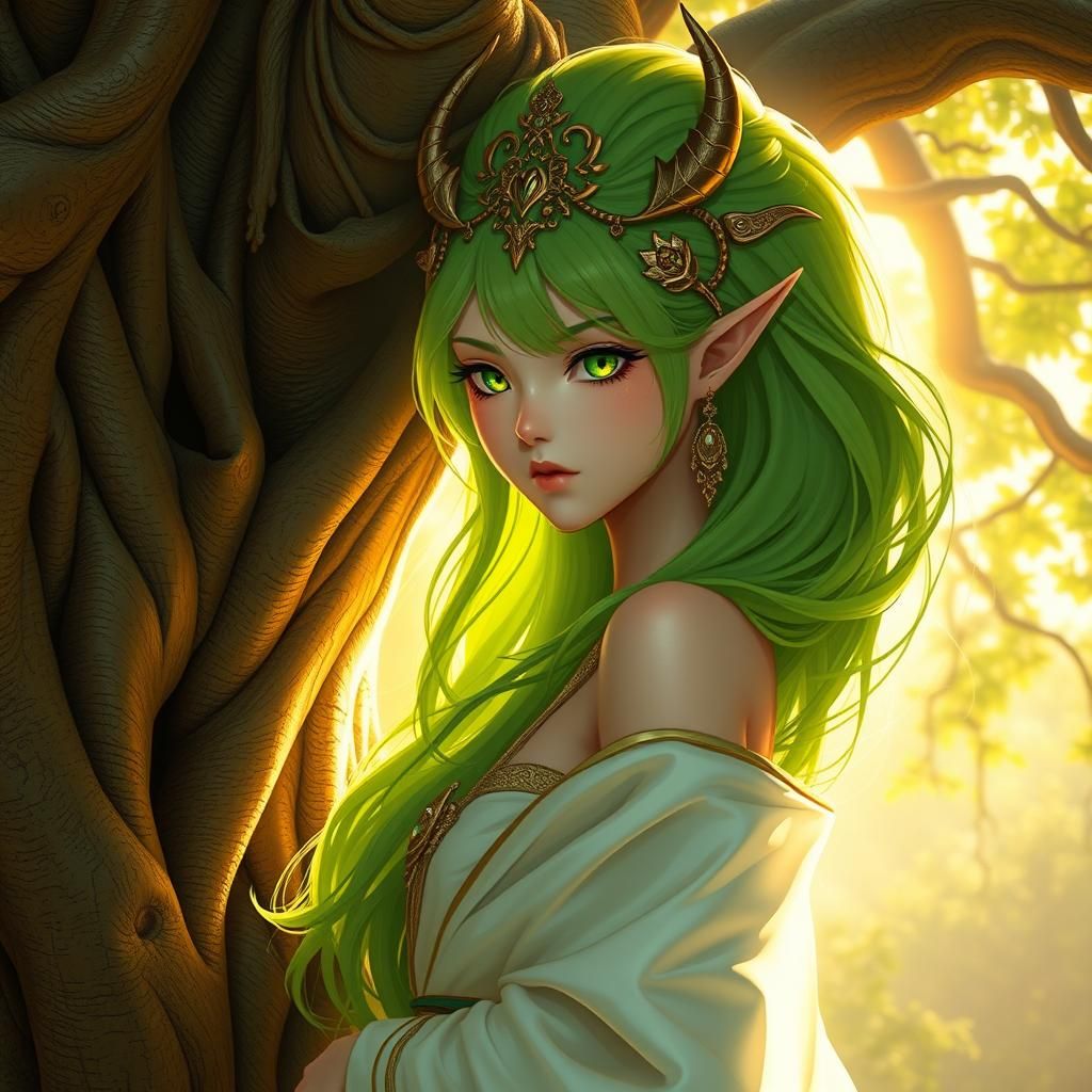 Anime Satyr Girl in Art Nouveau Style