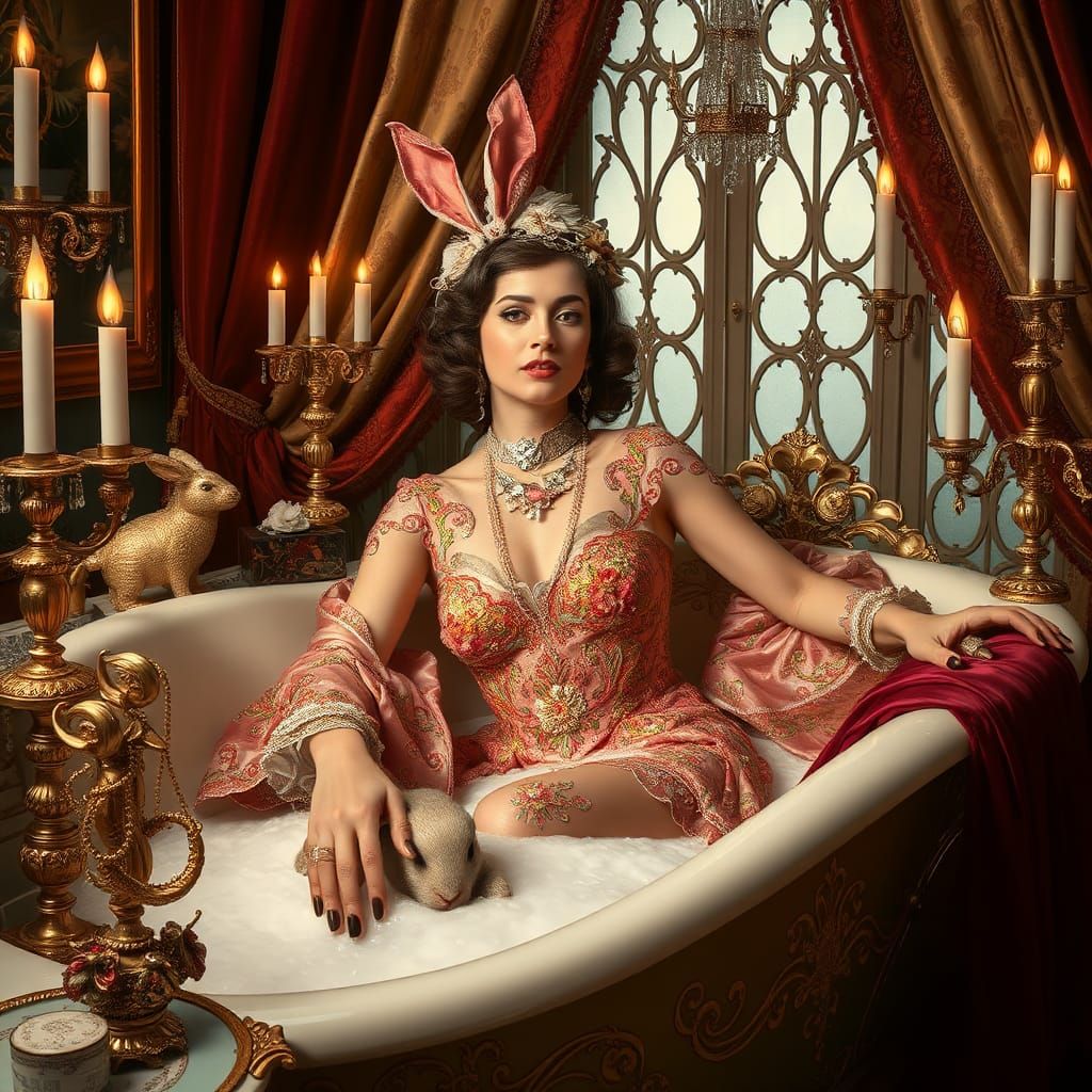 Opulent Woman's Indulgence in Art Nouveau Style