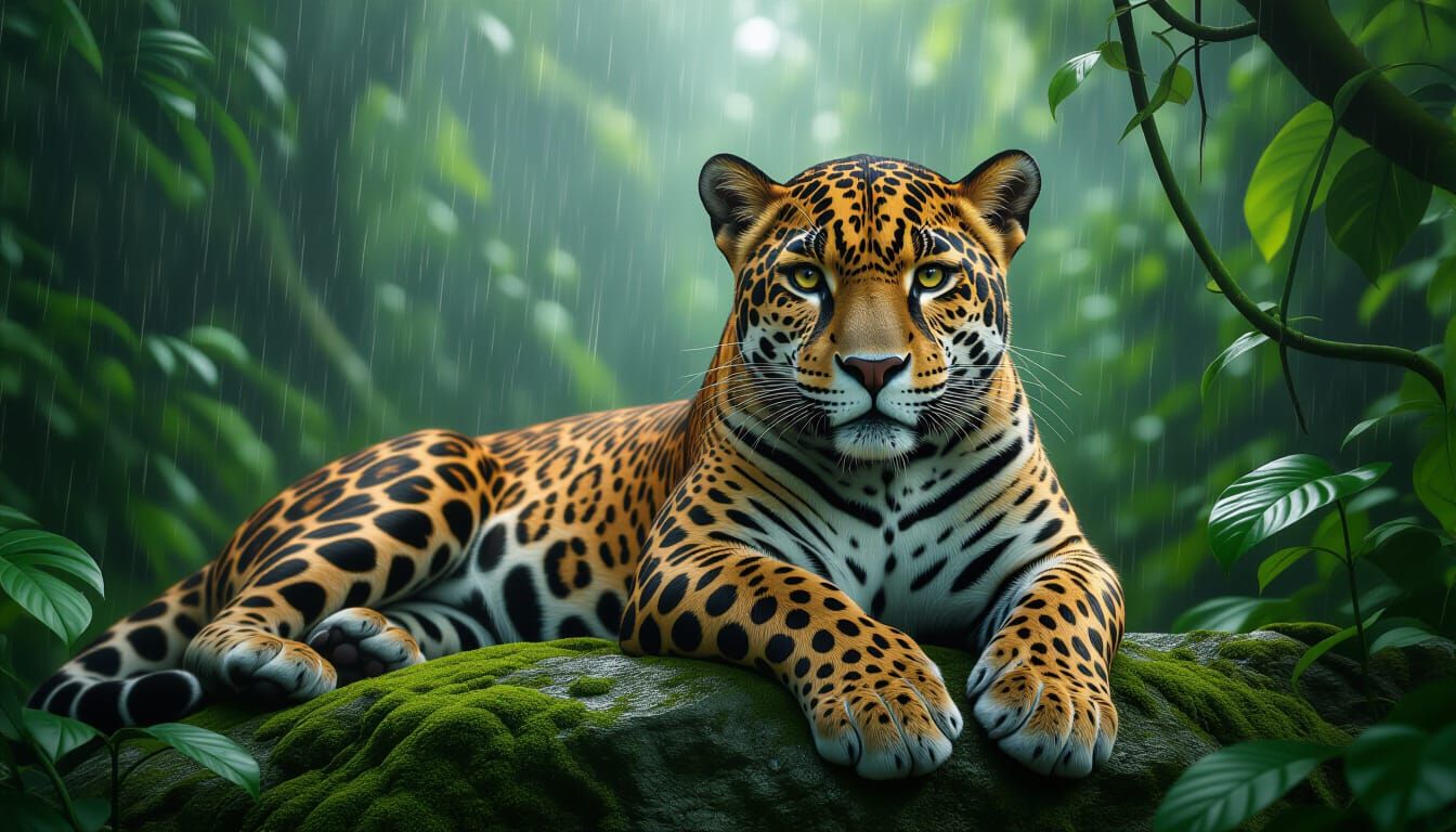 Hyper-Realistic Jaguar in Misty Rainforest