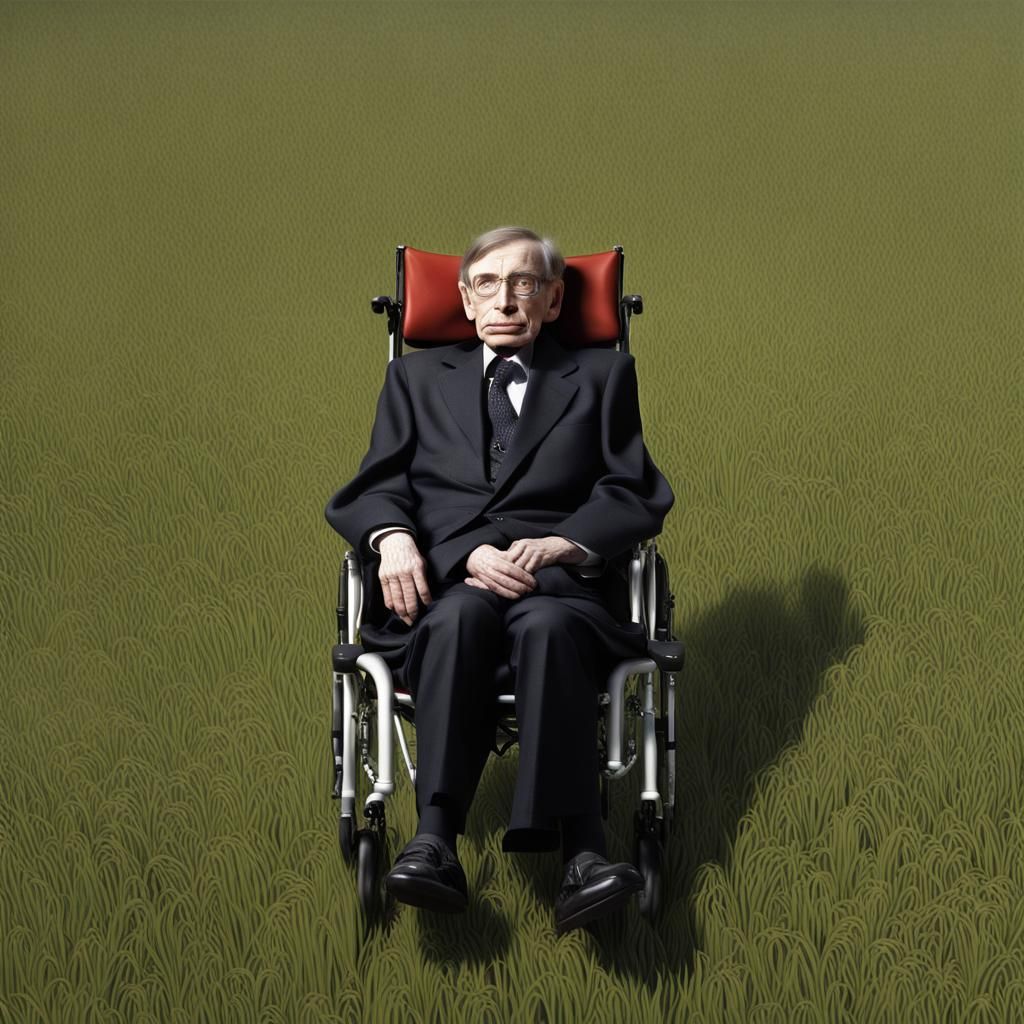 Stephen Hawking Portrait in a Meadow, 3D Rendered